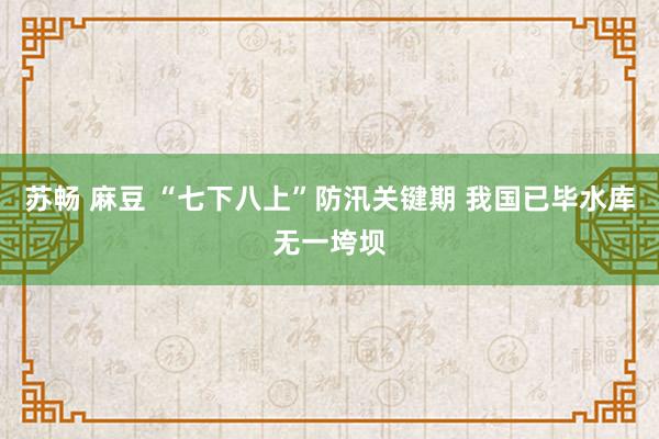 苏畅 麻豆 “七下八上”防汛关键期 我国已毕水库无一垮坝