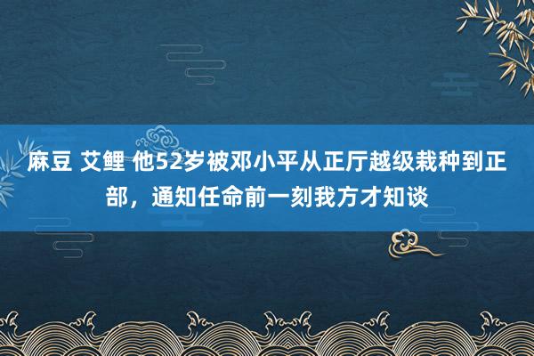 麻豆 艾鲤 他52岁被邓小平从正厅越级栽种到正部，通知任命前一刻我方才知谈